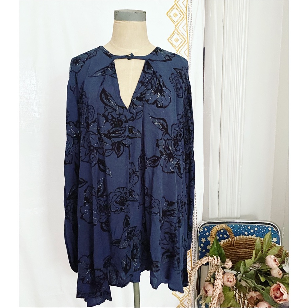 Free People Trapeze Swing Tunic Small Blue Floral